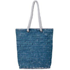 White And Blue Brick Wall Full Print Rope Handle Tote (small) by artworkshop