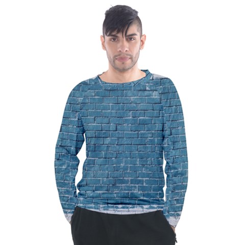 White And Blue Brick Wall Men s Long Sleeve Raglan Tee by artworkshop