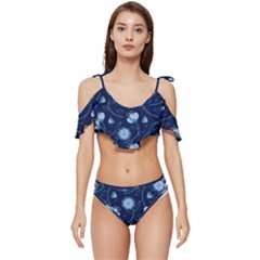 Flower Ruffle Edge Tie Up Bikini Set	 by zappwaits