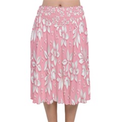 Texture With White Flowers Velvet Flared Midi Skirt by artworkshop