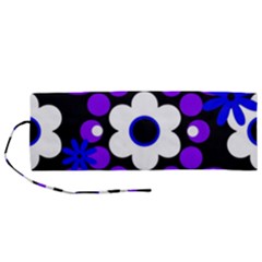 Flowers Pearls And Donuts Blue Purple White Black  Roll Up Canvas Pencil Holder (m) by Mazipoodles