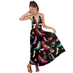 Heels Shoes Pattern Feminine Art Backless Maxi Beach Dress by Ravend