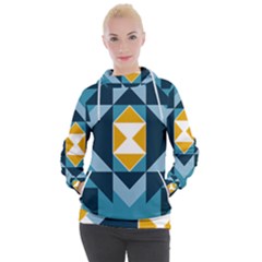 Abstract Pattern T- Shirt Hourglass Pattern  Sunburst Tones Abstract  Blue And Gold  Soft Furnishing Women s Hooded Pullover by maxcute