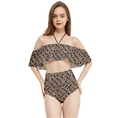 Brown Leopard Pattern Halter Flowy Bikini Set  by DinkovaArt