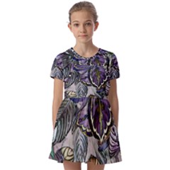 Dark Leaves Kids  Short Sleeve Pinafore Style Dress by DinkovaArt