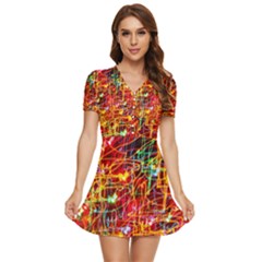 Design Art Pattern V-neck High Waist Chiffon Mini Dress by artworkshop