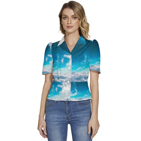 Landscape Sky Clouds Hd Wallpaper Puffed Short Sleeve Button Up Jacket by artworkshop