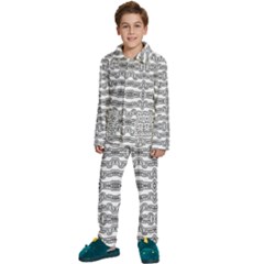 Black And White Tribal Print Pattern Kids  Long Sleeve Velvet Pajamas Set by dflcprintsclothing