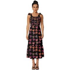 Mixed Colors Flowers Motif Pattern Tie-strap Tiered Midi Chiffon Dress by dflcprintsclothing