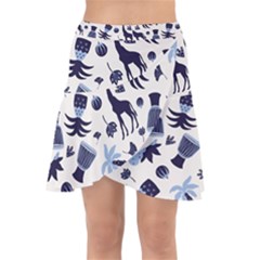 Cute Safari Animals Blue Giraffe Wrap Front Skirt by Stikle