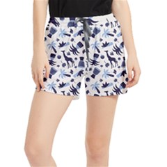 Cute Safari Animals Blue Giraffe Women s Runner Shorts by Stikle