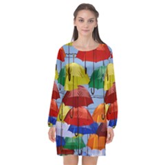 Umbrellas Colourful Long Sleeve Chiffon Shift Dress  by artworkshop