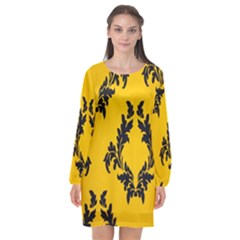 Yellow Regal Filagree Pattern Long Sleeve Chiffon Shift Dress  by artworkshop