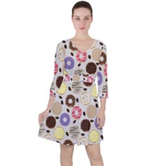 Donuts! Quarter Sleeve Ruffle Waist Dress by fructosebat