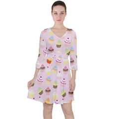 Cupcakes! Quarter Sleeve Ruffle Waist Dress by fructosebat