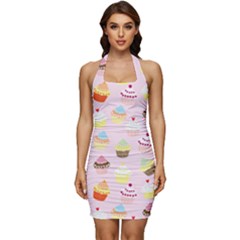 Cupcakes! Sleeveless Wide Square Neckline Ruched Bodycon Dress by fructosebat