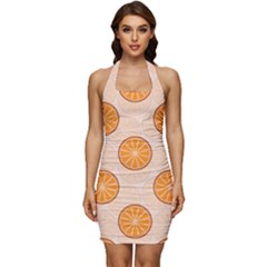 Orange Slices! Sleeveless Wide Square Neckline Ruched Bodycon Dress by fructosebat