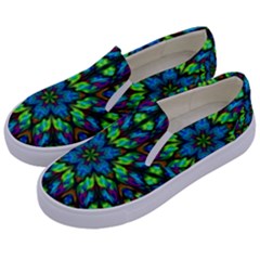 Blue Green Kaleidoscope Kids  Canvas Slip Ons by bloomingvinedesign