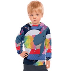 Whale Moon Ocean Digital Art Kids  Hooded Pullover by Jancukart