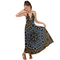 Rosette Mandala Ornament Wallpaper Backless Maxi Beach Dress by Ravend