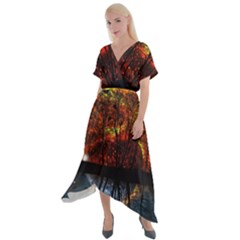 Space Nature Fantasy Trees Cross Front Sharkbite Hem Maxi Dress by Ravend