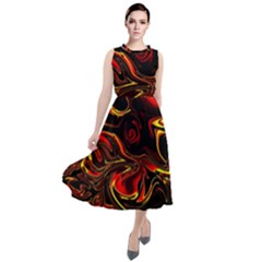 Modern Art Design Fantasy Surreal Orange Round Neck Boho Dress by Ravend