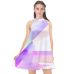 Abstract T- Shirt Purple Minimalistic Abstract Digital Art T- Shirt Halter Neckline Chiffon Dress  by maxcute