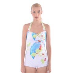 Bird Lover T- Shirtbird T- Shirt (9) Boyleg Halter Swimsuit  by maxcute