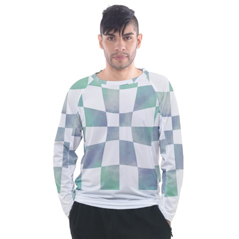 Checkerboard T- Shirt Psychedelic Watercolor Check Aqua T- Shirt Men s Long Sleeve Raglan Tee by maxcute