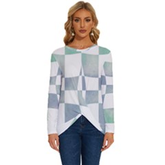 Checkerboard T- Shirt Psychedelic Watercolor Check Aqua T- Shirt Long Sleeve Crew Neck Pullover Top by maxcute