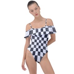 Checkerboard T- Shirt Watercolor Psychedelic Checkerboard T- Shirt Frill Detail One Piece Swimsuit