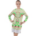 Circle Design T- Shirt Abstract Red Green Yellow Ornamental Circle Design T- Shirt Long Sleeve Hoodie Dress View1