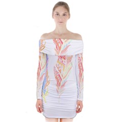 Feathers Design T- Shirtfeathers T- Shirt (1) Long Sleeve Off Shoulder Dress by maxcute