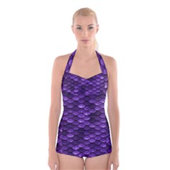 Purple Scales! Boyleg Halter Swimsuit  by fructosebat