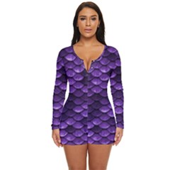 Purple Scales! Long Sleeve Boyleg Swimsuit by fructosebat