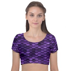 Purple Scales! Velvet Short Sleeve Crop Top  by fructosebat