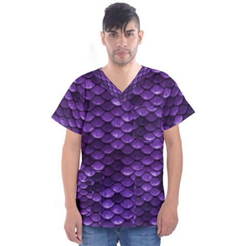 Purple Scales! Men s V-neck Scrub Top by fructosebat