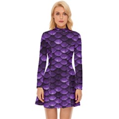 Purple Scales! Long Sleeve Velour Longline Dress by fructosebat