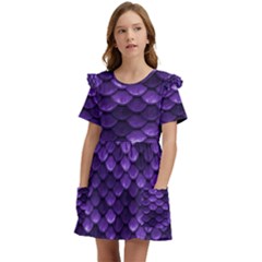 Purple Scales! Kids  Frilly Sleeves Pocket Dress by fructosebat