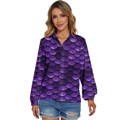 Purple Scales! Women s Long Sleeve Button Down Shirt by fructosebat