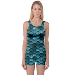 Teal Scales! One Piece Boyleg Swimsuit by fructosebat