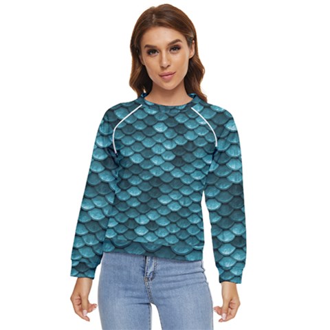 Teal Scales! Women s Long Sleeve Raglan Tee by fructosebat