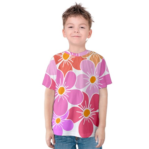 Flower Illustration T- Shirtcolorful Blooming Flower, Blooms, Floral Pattern T- Shirt Kids  Cotton Tee by maxcute