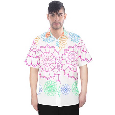 Flower Pattern T- Shirt Colorful Groovy Flower Pattern Outline T- Shirt Men s Hawaii Shirt by maxcute