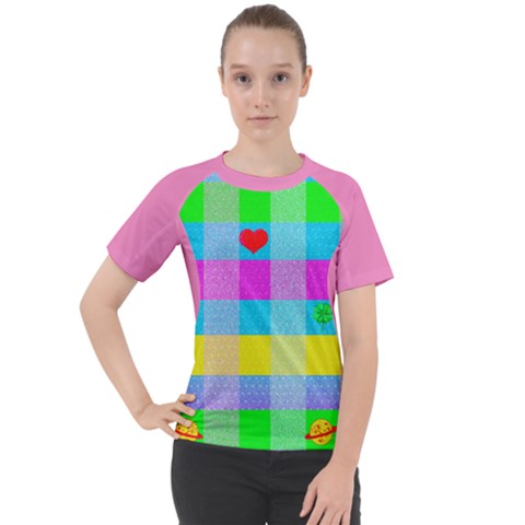 Pinkbg Kawaiiplaid Women s Sport Raglan Tee by MagicStarWorld