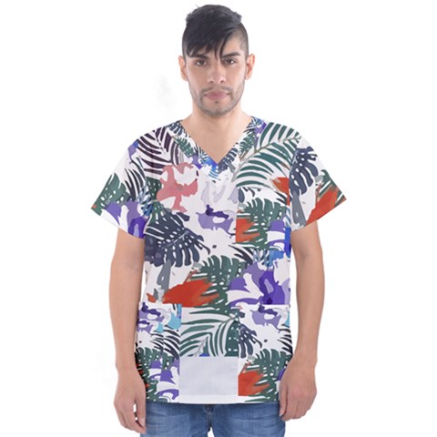 Hawaii T- Shirt Hawaii Flourish Pattern T- Shirt Men s V-neck Scrub Top by maxcute