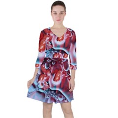 Abstract Art Texture Bubbles Quarter Sleeve Ruffle Waist Dress by Ravend