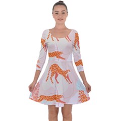 Pattern T- Shirt Hand Drawn Exotic Big Cat Cheetahs, Stretching, Running, Sitting And Walking On Abs Quarter Sleeve Skater Dress by maxcute