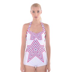 Pop Art T- Shirt Retro Star Boyleg Halter Swimsuit  by maxcute