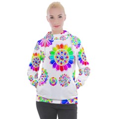 Rainbow Flowers T- Shirt Rainbow Psychedelic Floral Power Pattern T- Shirt Women s Hooded Pullover by maxcute